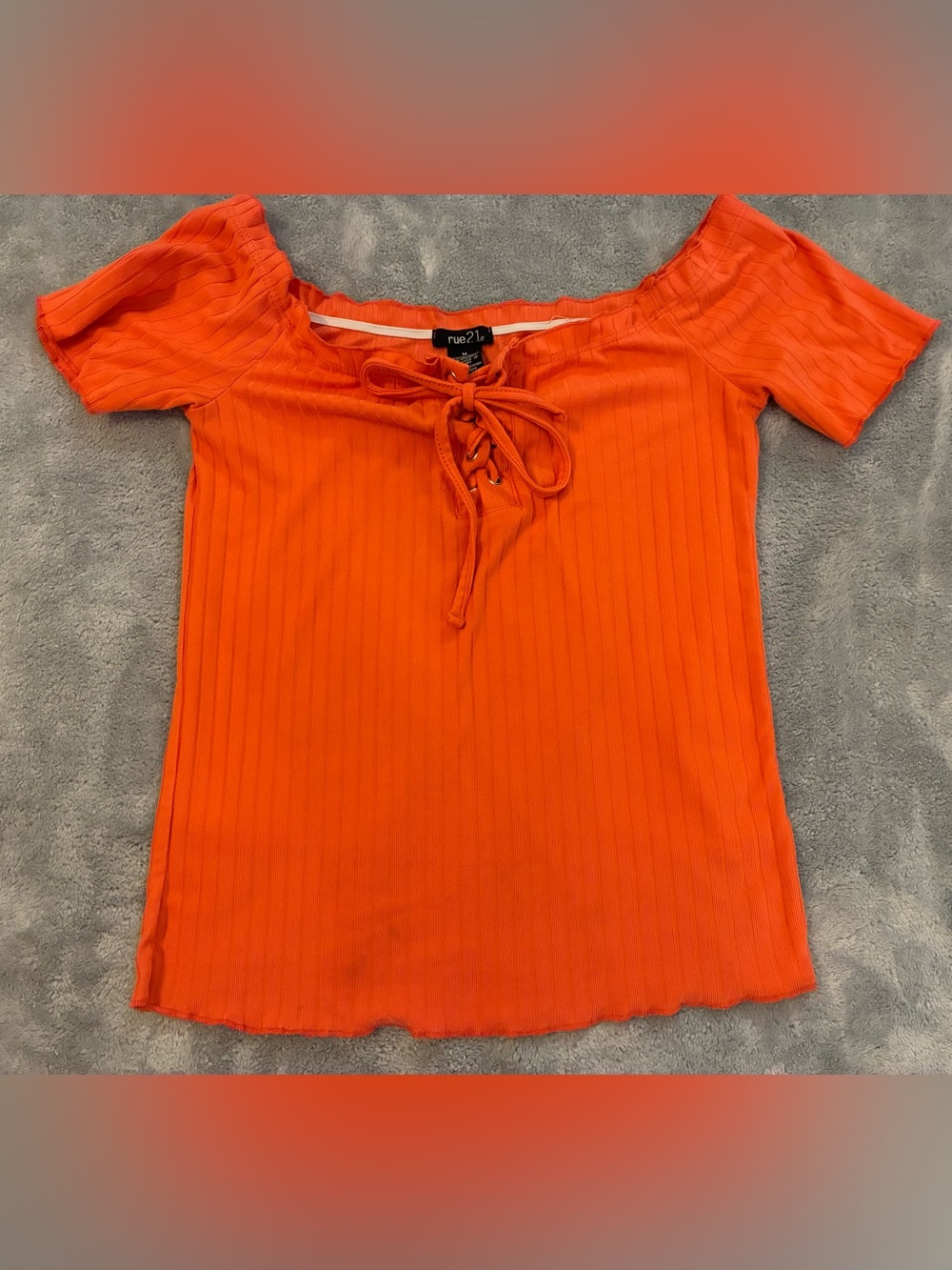 Women’s Rue21 Orange Ribbed Lace-Up Off-Shoulder Top Size Medium